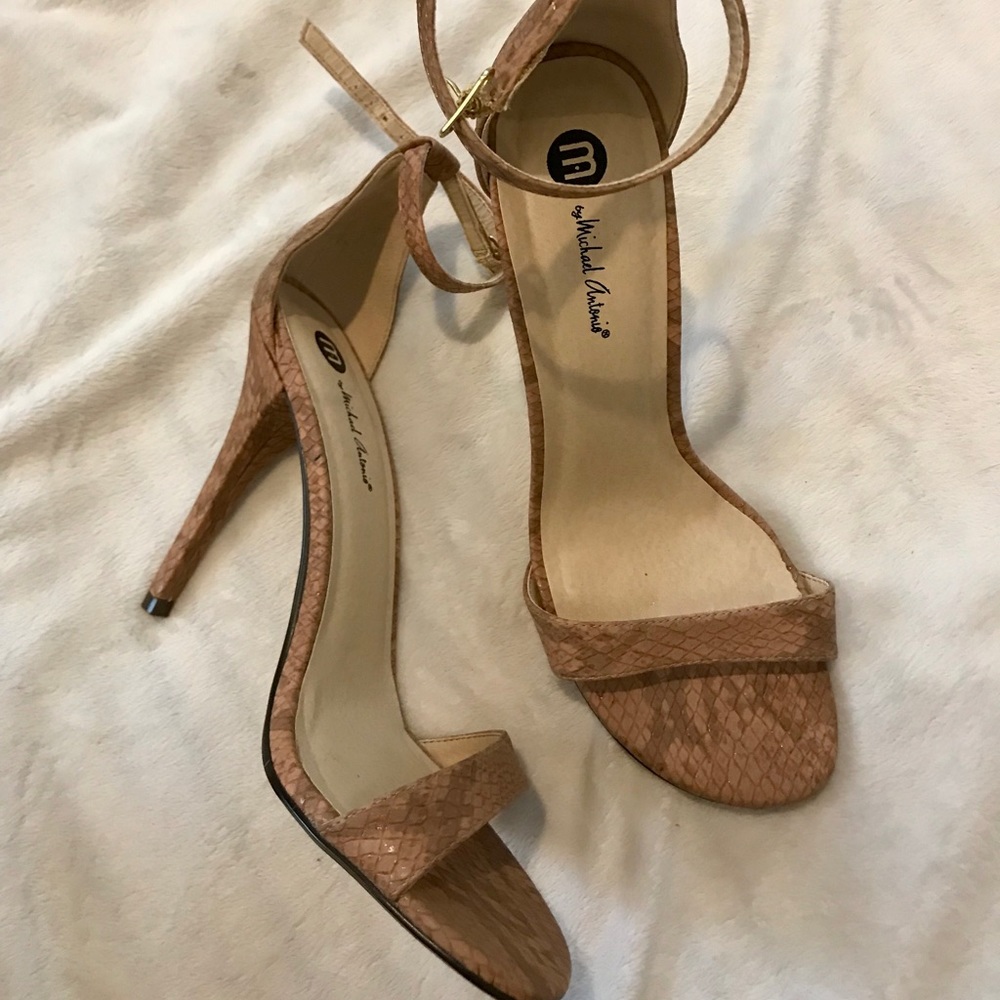 Tan python strapped heels